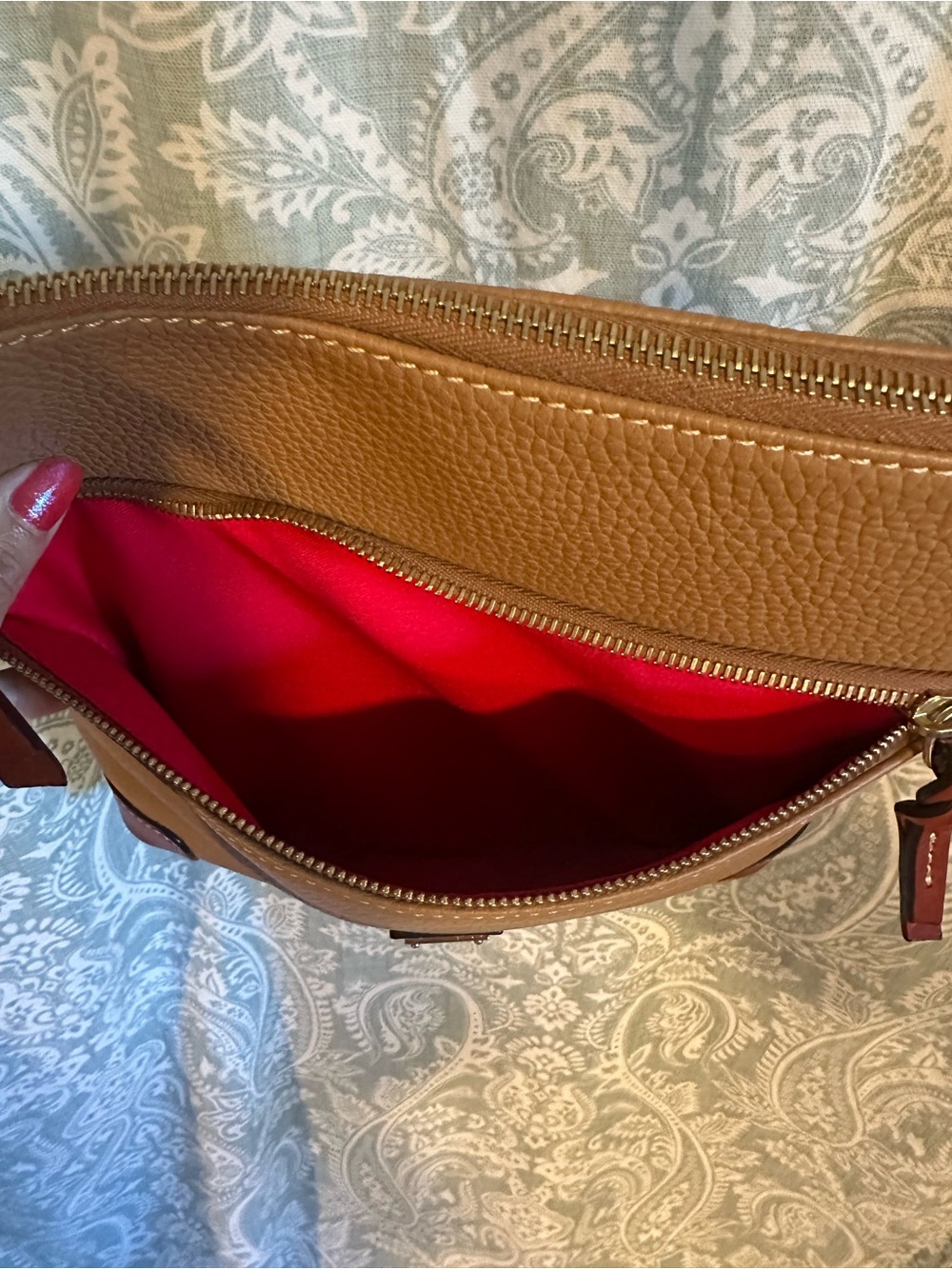 Dooney & Bourke Tan Pebbled Leather Crossbody with Brown Trim - Picture 3 of 7